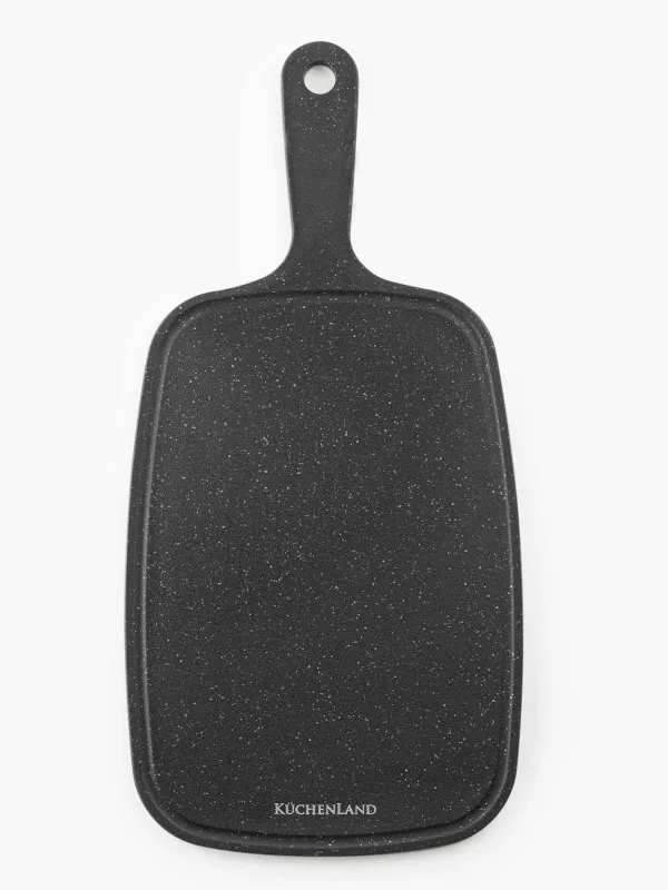 Cutting board, 41x19 cm, with handle, plastic, black, speckled, Steel speckled, image-0