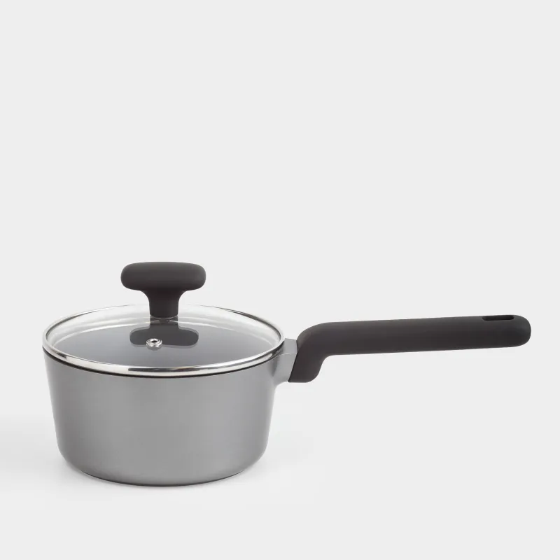 Saucepan, 16 cm, 1.5 l, with lid, coated, aluminum, grey-black, Mintali