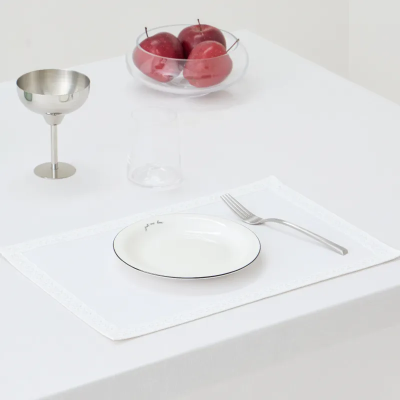 Placemat, 30x45 cm, with PU coating, polyester/viscose/linen, white, Lace, Comely lace