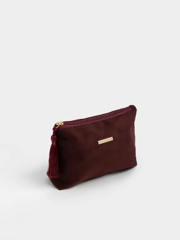 Makeup bag, 22x14 cm, with brush, velvet, burgundy, Velvety, image-1