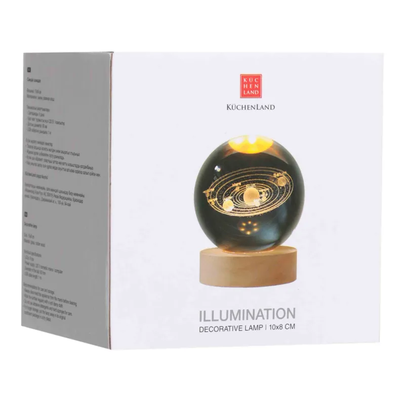 Decorative lamp, 10 cm, glass / wood, Planets, Illumination, image-3