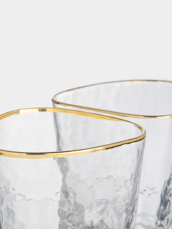 Drinking glass, 10 cm, 380 ml, 2 pcs, glass, golden edging, Triangle Gold, image-4