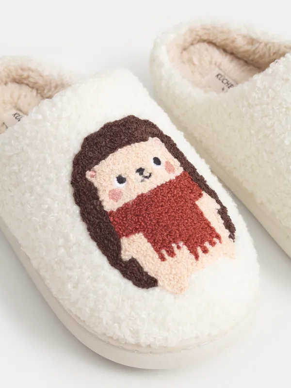 Children's slippers, homewear,size 33, artificial fur, milky, Hedgehogs, Needed, image-4