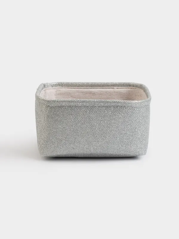 Storage basket, 20x15x10 cm, with handles, polyester. rectangular, silver, Ideally, image-0