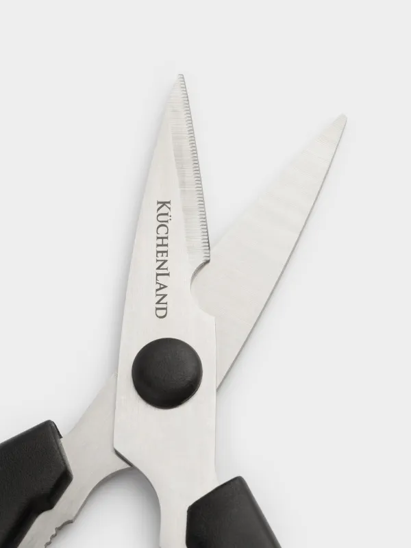 Kitchen scissors, 21 cm, with opener and nutcracker, steel / plastic, black, Black style, image-2