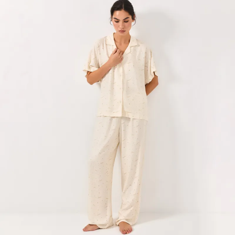 Women's trousers, homewear, size L, viscose, milky, Stars, Dina