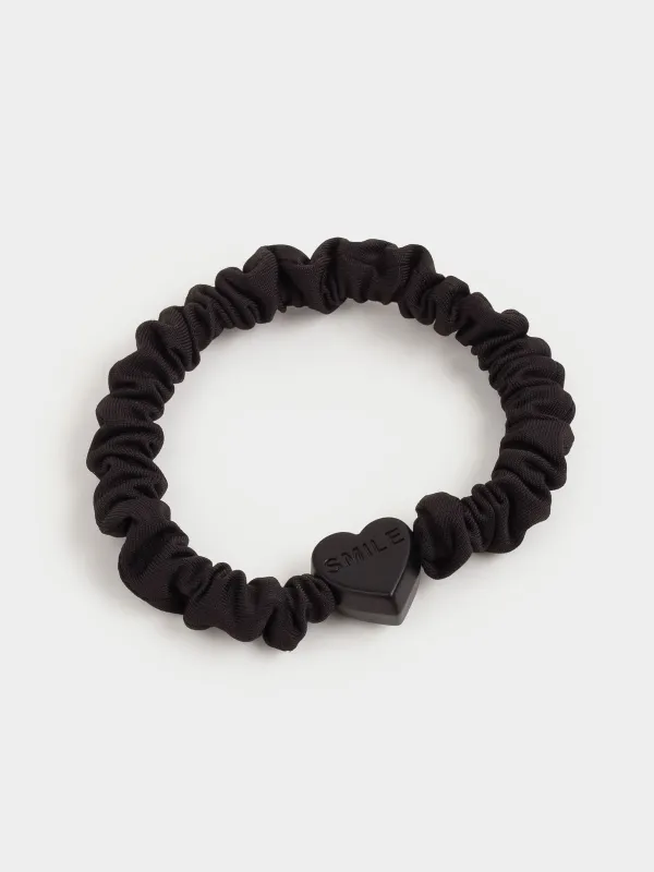 Elastic band for hair, 5 cm, satin/plastic, black, Heart, Silk, image-3