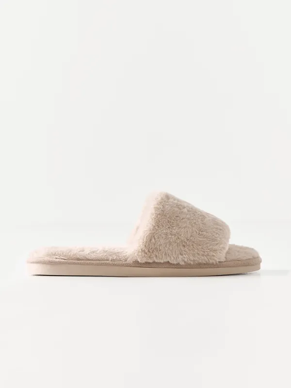 Women's slippers, homewear, size 36-37, faux fur, beige, Bushy, image-0