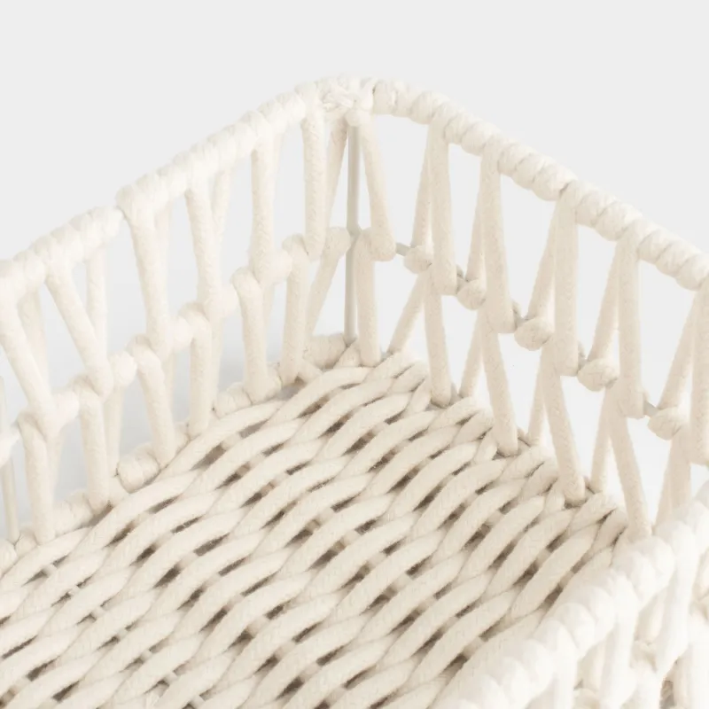 Storage basket, 34x24x14 cm, cotton / metal, rectangular, milky, Weaving, Cozy, image-5