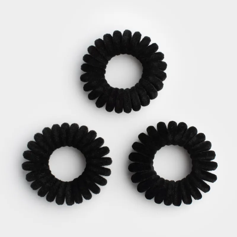 Elastic band for hair, 4 cm, 3 pcs, polyester / TPU, black, Spiral, Helix