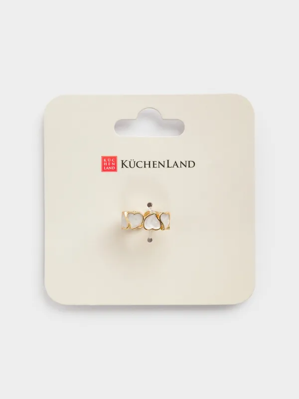 Ring, size S-M, single size, metal / acrylic, golden beige, Hearts, Jewelry heart, image-4