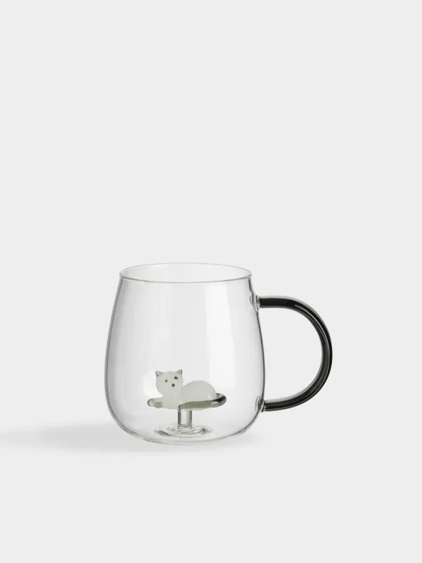 Mug, 400 ml, glass B, grey handle, Cat, Shape, image-0