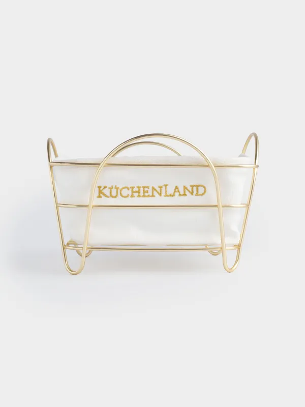 Bread basket, 21x21 cm, cotton / metal, square, ecru/gold, Twist gold, image-4