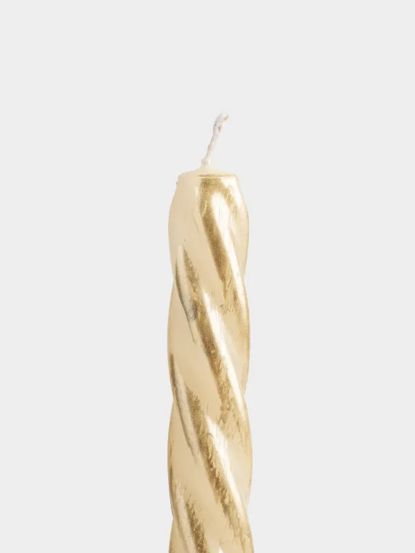 Candle, 25 cm, 2 pcs, thin, golden, Spiral, Spiral shape, image-1