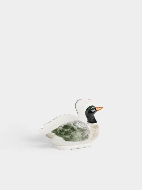 Napkin holder, 15 cm, with toothpick compartment, ceramic, Ducks and duckling, Duck, image-1
