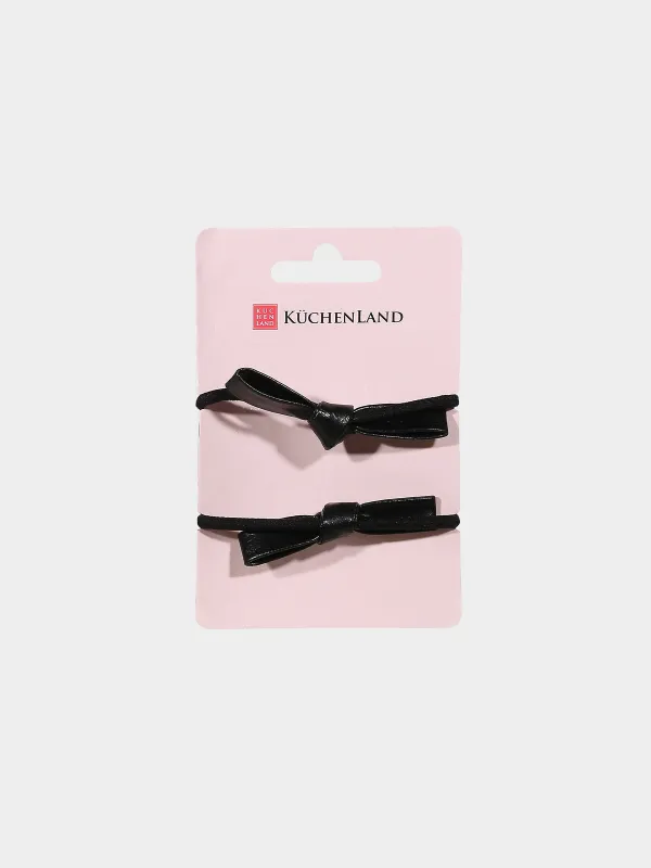 Elastic band for hair, 6 cm, 2 pcs, polyurethane, black, Bow, Gracile, image-2