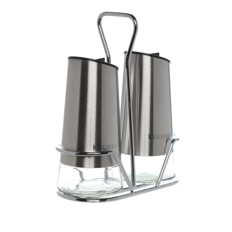 Salt and pepper set, 15 cm, on a stand, glass / metal, Classic color, image-3