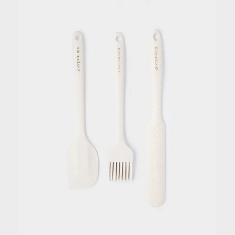 Pancake baking set, 3 items, spatulas/brush, silicone, ecru, speckled bakery speckled