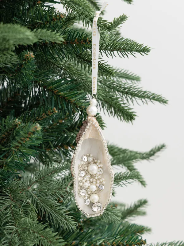 Christmas tree toy, 5x13 cm, plaster/plastic, mother of pearl, Oyster, Figure sparkle, image-2