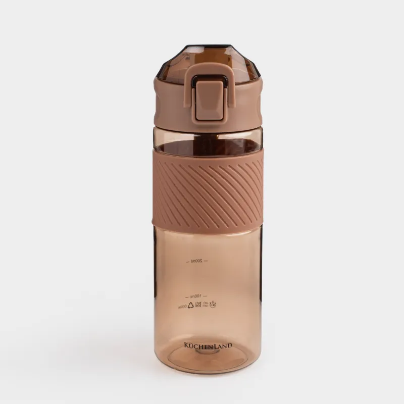 Water bottle, 600 ml, plastic / silicone, brown, Sport