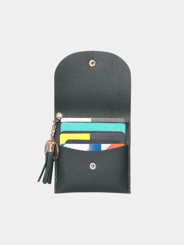 Women's wallet, 10x10 cm, with a button, with tassel, polyurethane, green, Memo, image-2