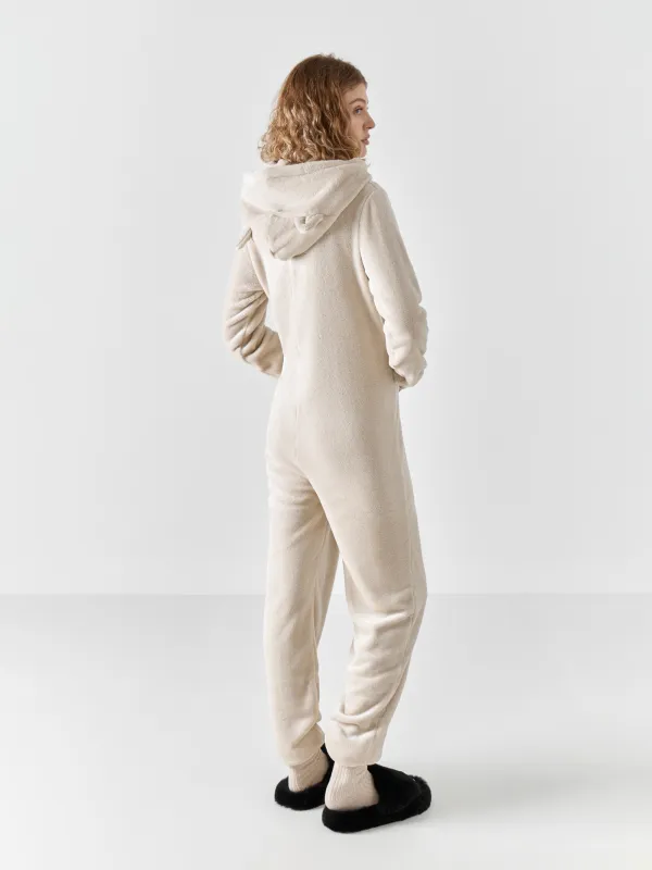 Women's jumpsuit, homewear, size S, with a hood, fleece, grey, Cat, Annie, image-4