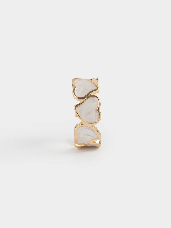 Ring, size S-M, single size, metal / acrylic, golden beige, Hearts, Jewelry heart, image-1