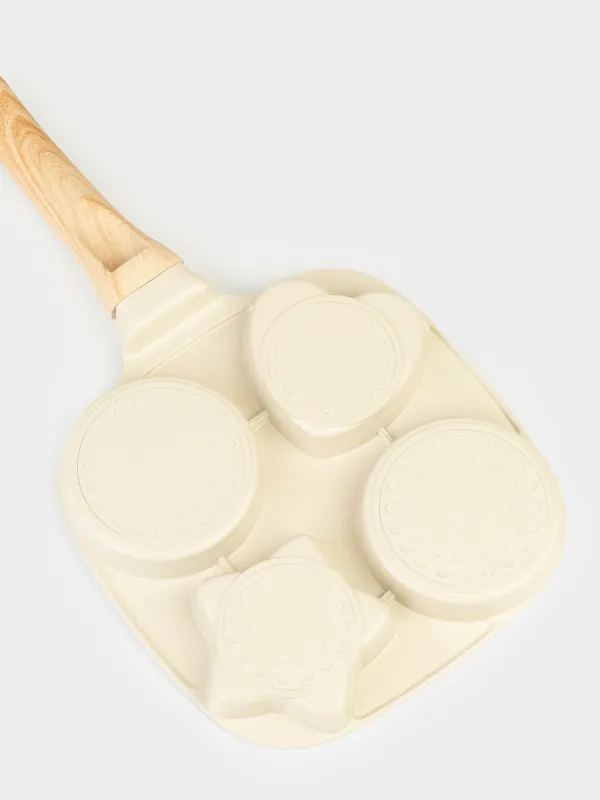 Egg and pancake pan, 19 cm, 4 compartments, coated, aluminum, beige, Shapes, Sentimentality, image-2