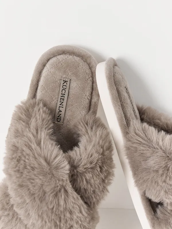Women's slippers, homewear, size 38-39, polyester, brown, Tape, image-5