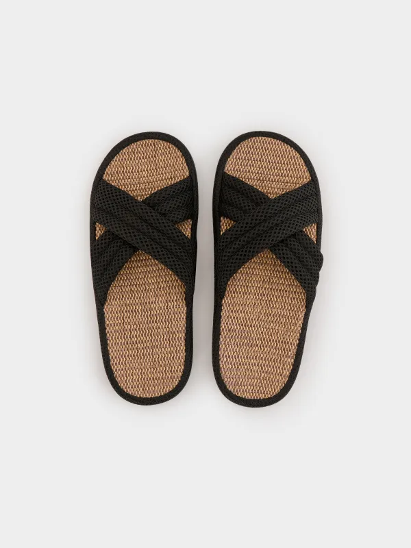 Women's slippers, homewear, size 36-37, polyester, brown, Walk X, image-1