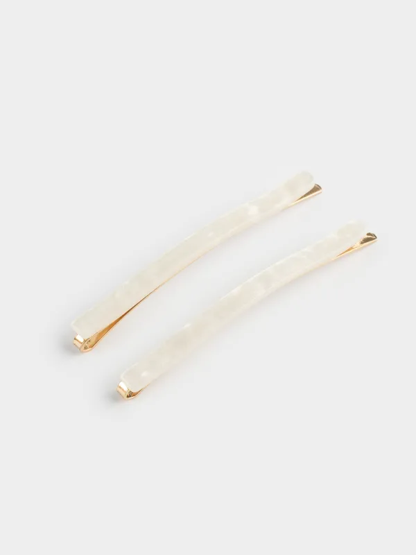 Hair clip, 8 cm, 2 pcs, Acrylic / metal, mother of pearl, Glam, Glam, image-1