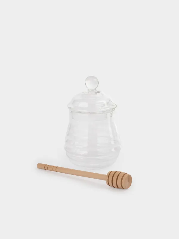 Honey jar, 270 ml, with spoon, Used glass / wood, Honey, image-1