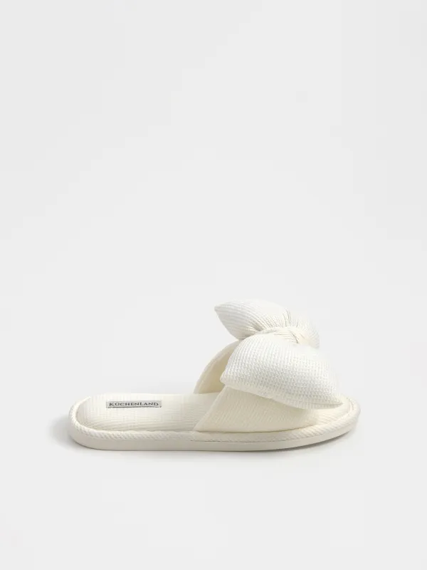 Women's slippers, homewear, size 36-37, polyester, milky, Bow, Extensive bow, image-0