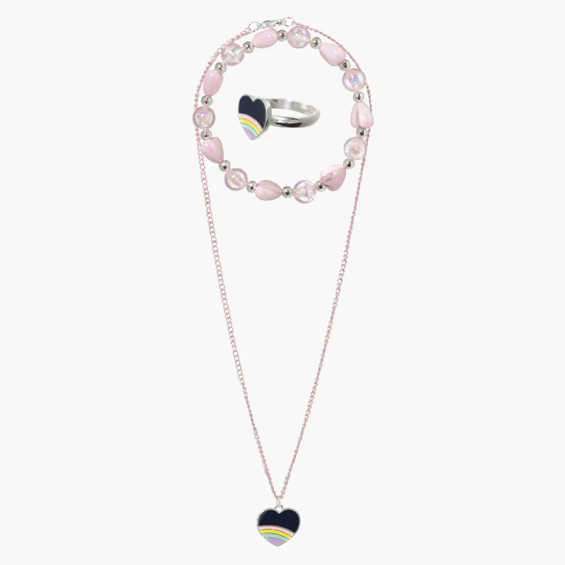 Jewelry set, Children's, 3 items, metal / acrylic, Heart, Views kids, image-0
