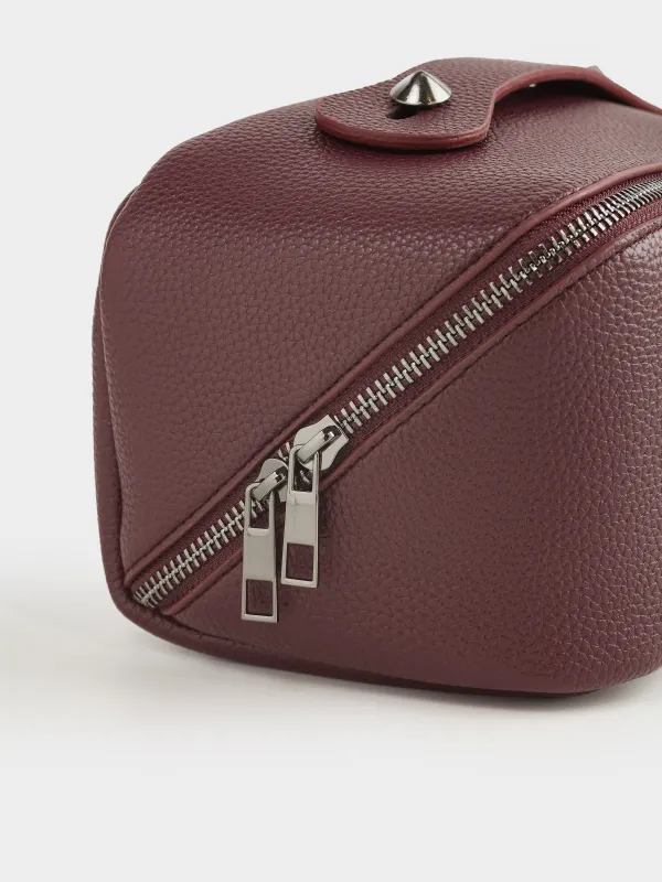 Cosmetic bag, 24x13 cm, with handle, polyurethane, brown, Krast, image-5