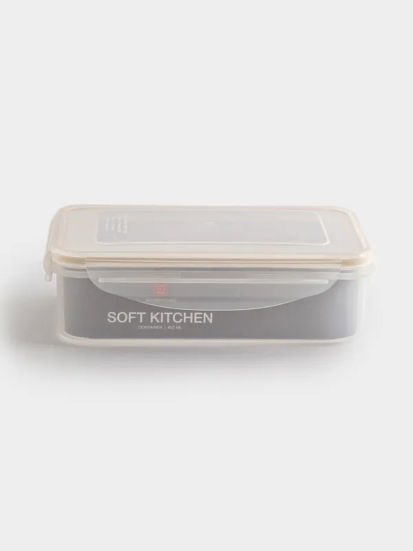 Container, 800 ml, with clips, plastic / silicone, rectangular, beige, Roomy clip, image-4