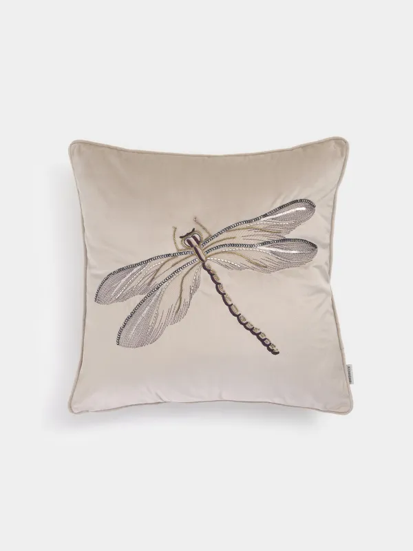 Decorative pillow, 45x45, corduroy / beads, beige, Dragonfly, Dragonfly, image-0