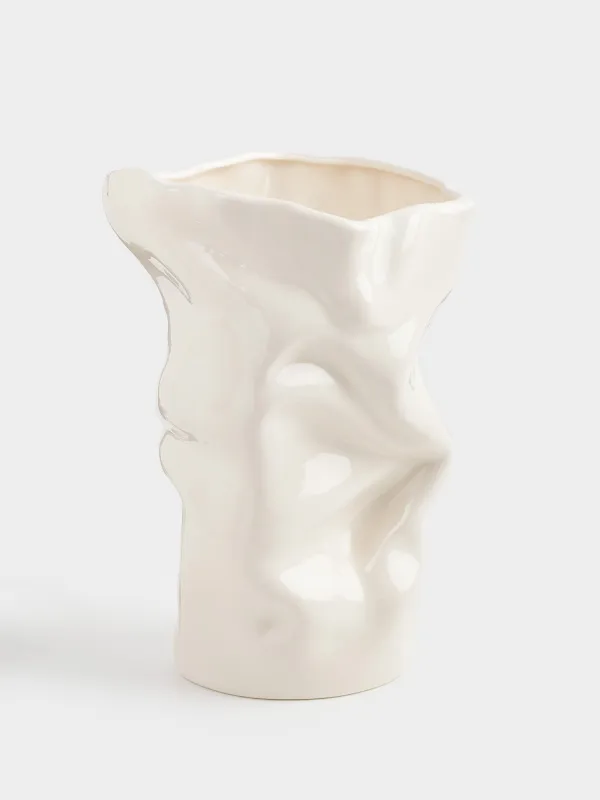 Flower vase, 27 cm, porcelain P, milky, Crumpled effect, Crumple, image-1