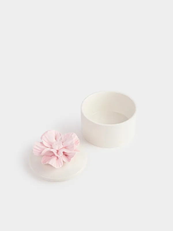 Jewelry box, 11x9 cm, ceramic, milky, Flower, Rose, image-1