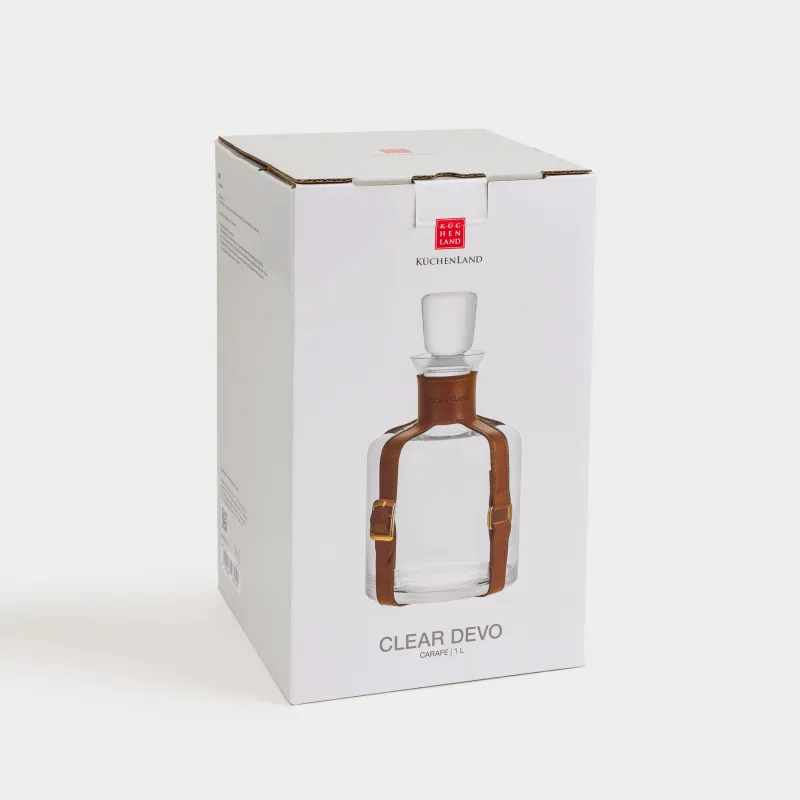 Decanter, 1,1 l, glass / PU leather, Clear devo, image-3