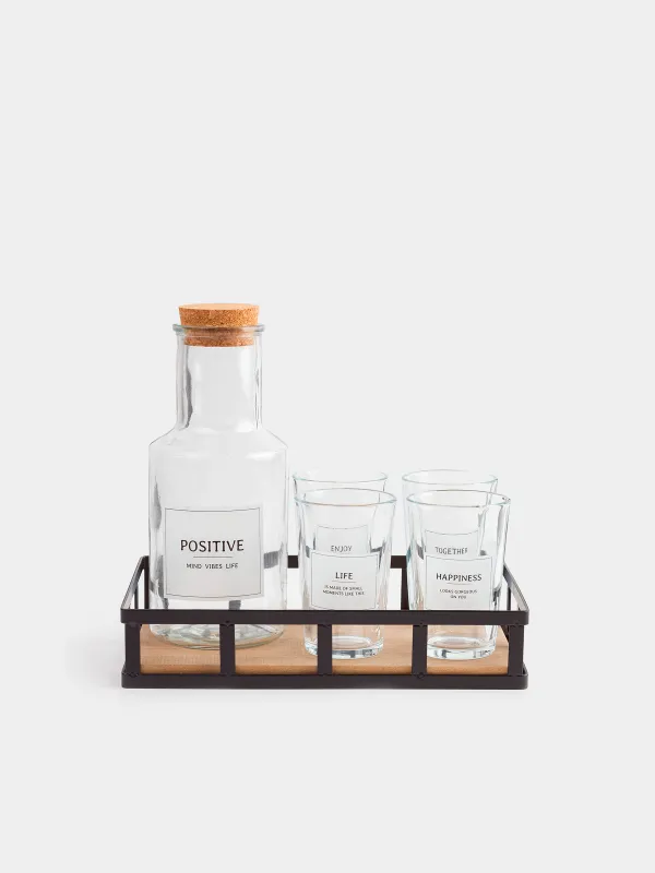 Drink set, 4 persons, 5 items, on a stand, glass / metal, Clear font, image-0