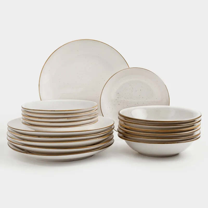 Dining set, 6 persons, 18 items, ceramic, milk, speckled, Roxas