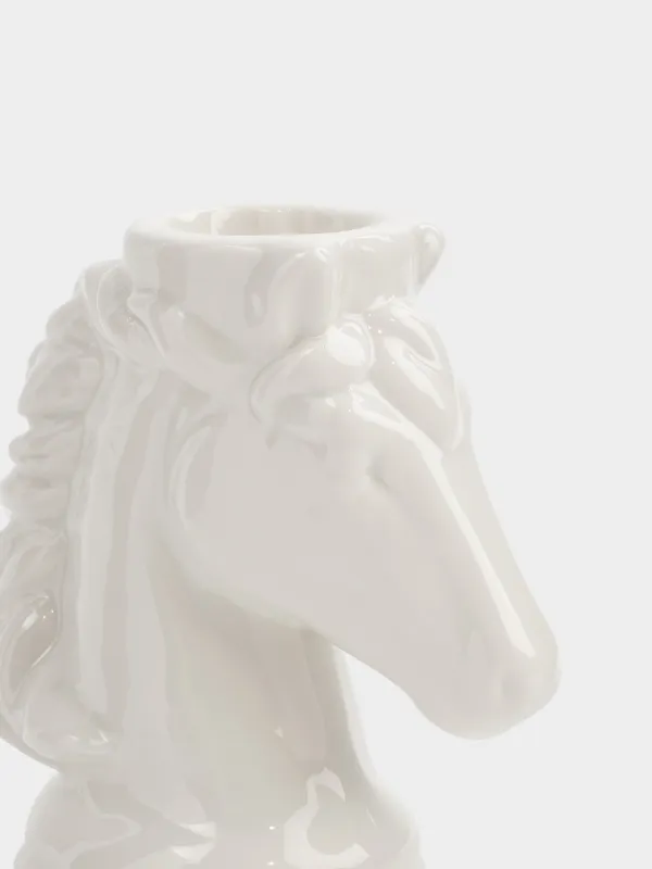 Candlestick, 9 cm, for a thin candle, ceramic, milky, Horse's head, Horse white, image-3