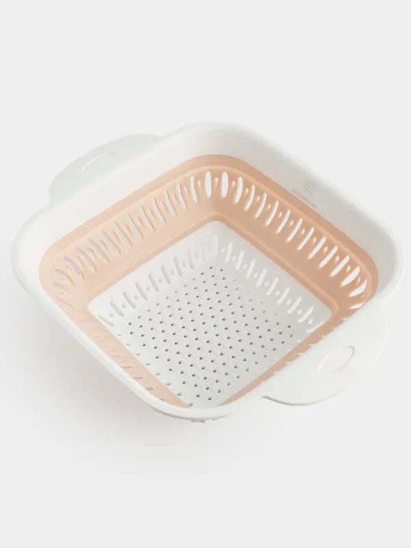 Colander, 22x22 cm, foldable, plastic / rubber, square, beige, Foldaway, image-1