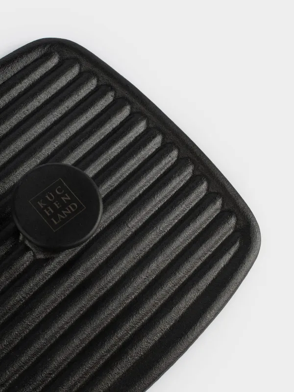 Grill press cover, 23 cm, cast iron, square, Black, Authentic, image-3