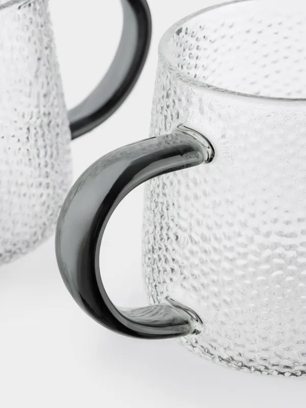 Mug, 340 ml, 2 pcs, glass B, with gray handle, Dawned, image-2