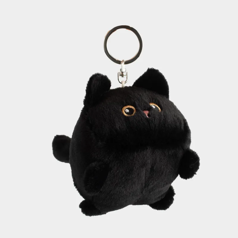 Keychain, 10 cm, Soft, Wind-up, polyester / Metal, Black, Cat, Cat night