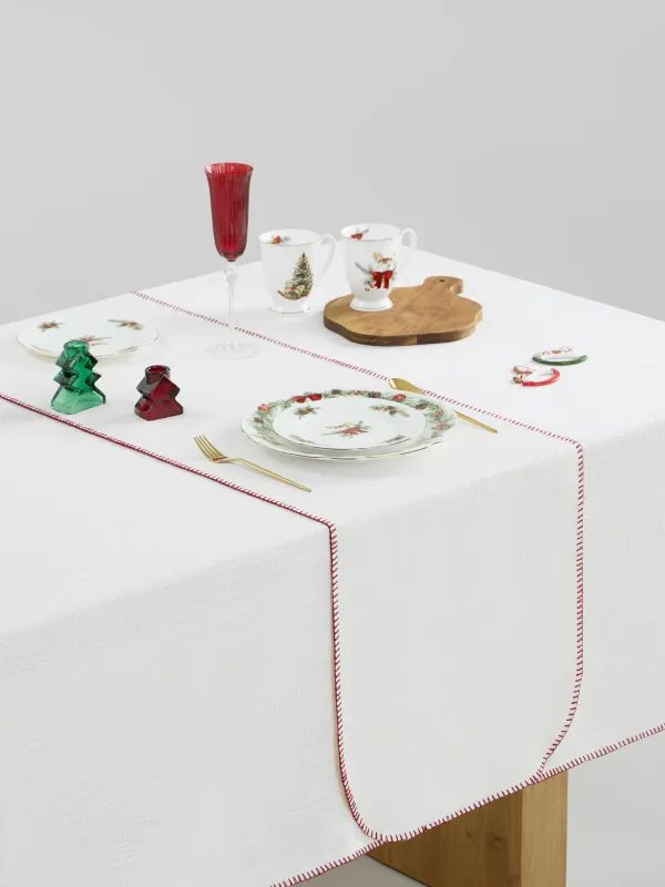 Table runner, 40x160 cm, with stitching, polyester, milky, Burlap, Gunny traditions, image-3