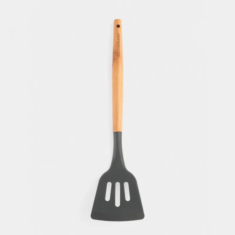 Spatula, 32 cm, slotted, silicone / wood, gray, Weekend