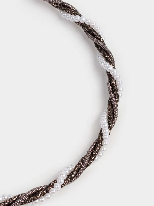 Hair band, 15x13 cm, glass / metal, Black, Hairstyle, image-4